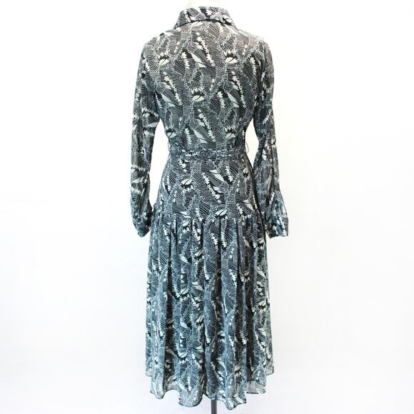 William B Abstract Print Wrap Maxi Dress Tie Waist Collared Neck Button Small - Picture 8 of 10